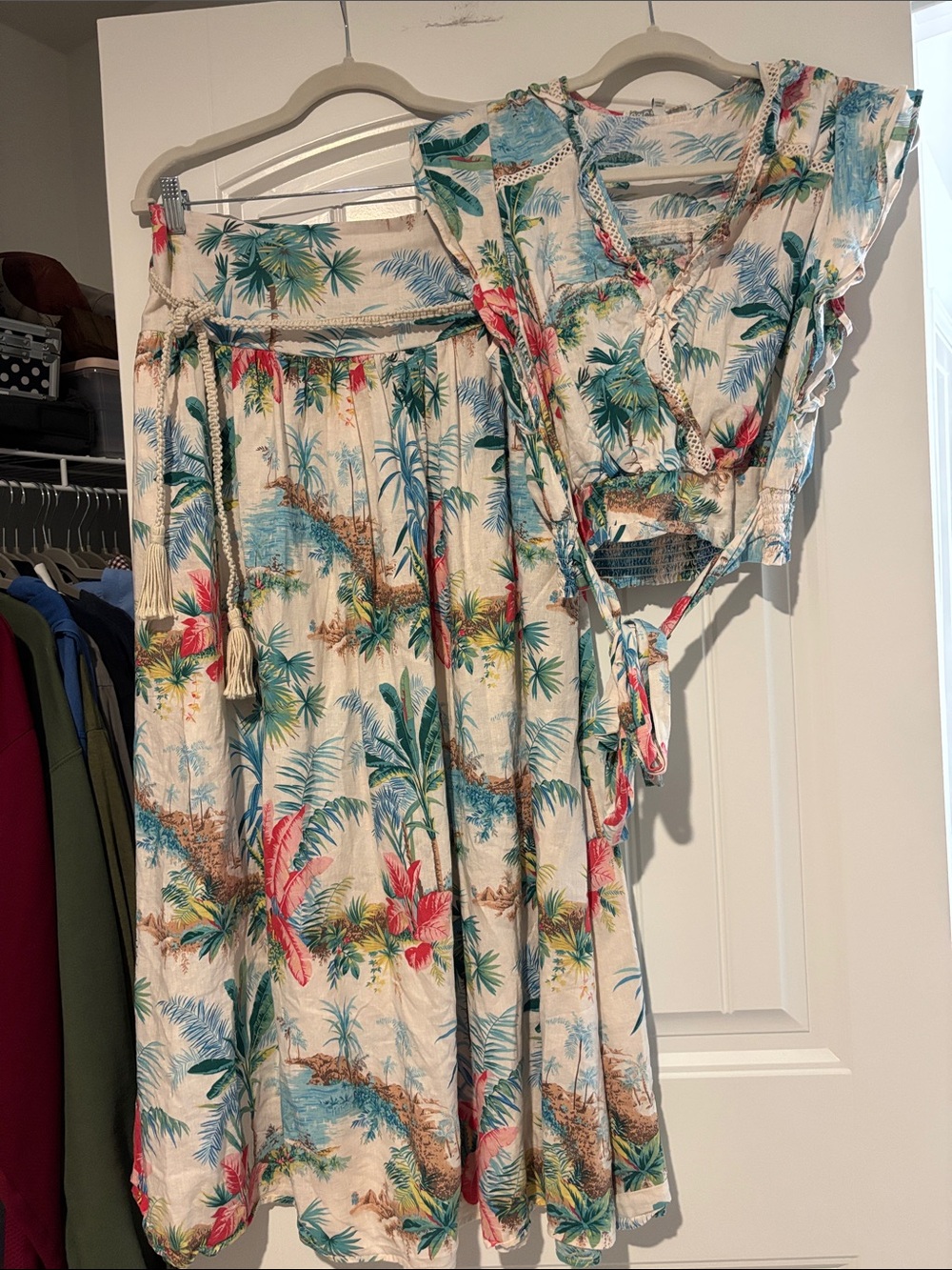 Tropical Print Women's Maxi Skirt and Matching Crop Top